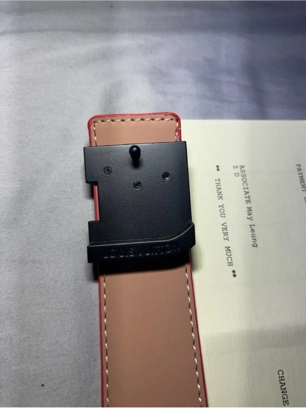 Louis Vuitton Red Logo Graphic Canvas Belt with Black LV Buckle